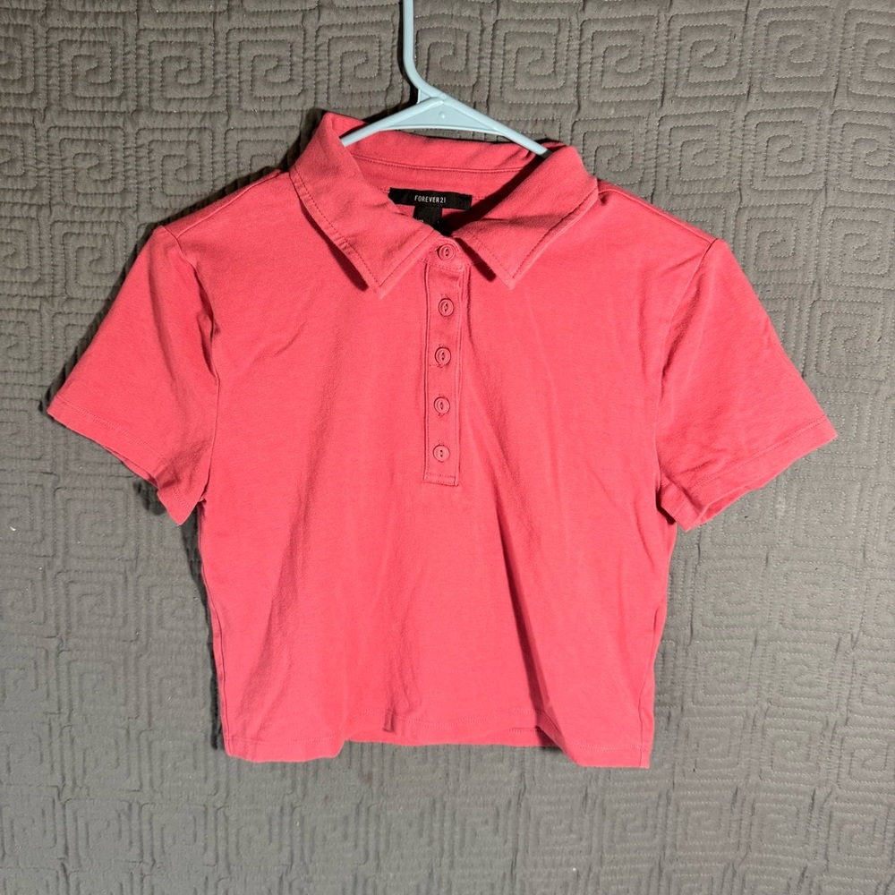 Forever 21 Polo Shirt Women’s Size Large Pink Cropped Short Sleeve